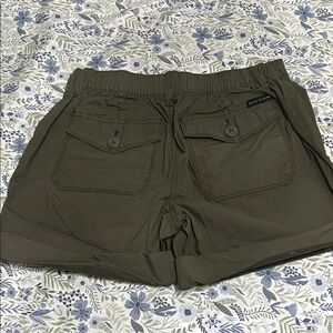 Olive Green Cotton Blend Casual Shorts